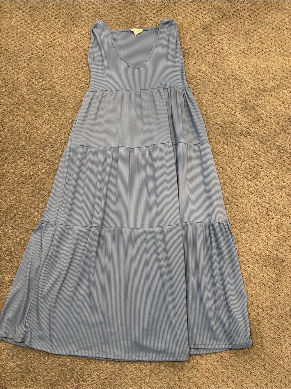 See You Monday Light Blue Ribbed Maxi Dress